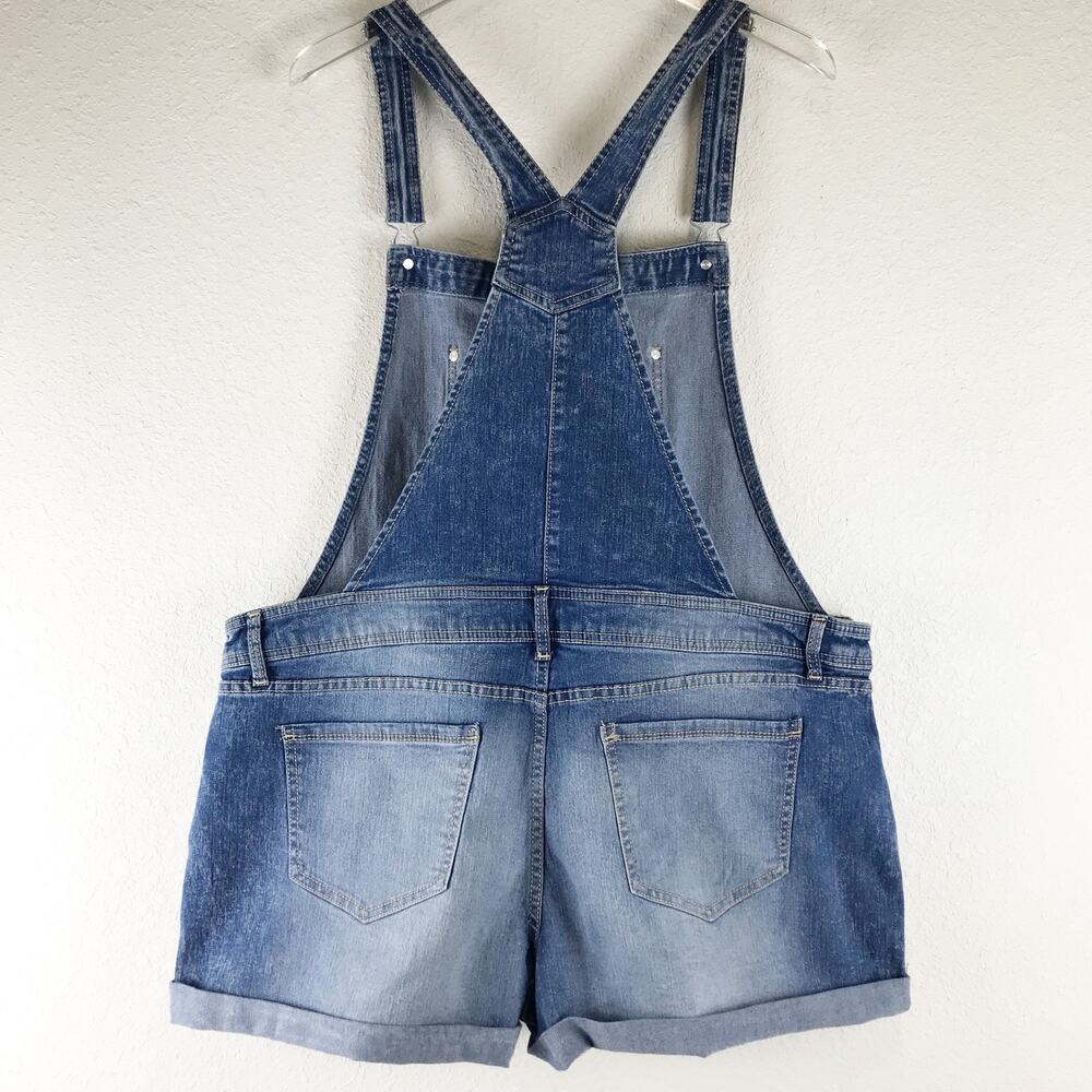 NWT No Boundaries Relaxed Fit Cuffed Hem Summer Denim Shortalls Plus Size XXL - Picture 2 of 10